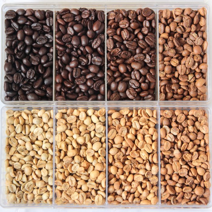 Picture of different stage of coffee beans roasting